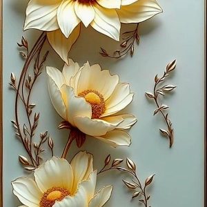 Luxurious 3D Cream and Gold Floral Wall Art