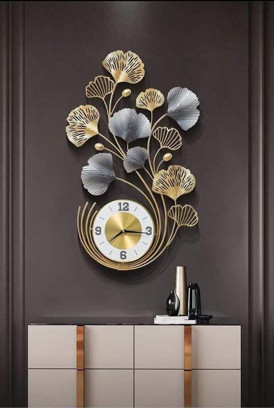 wall clock large wall decore walle decor clock aesthetics clock wall decor wall decor ideas for livi Decorative wall clock with gold and silver metal floral design